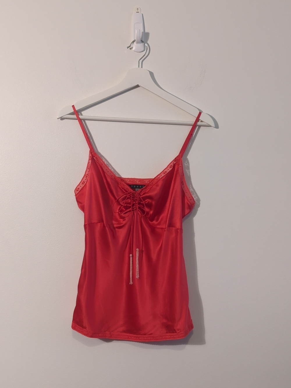 VINTAGE SILK lace trim camisole with front tie - size small